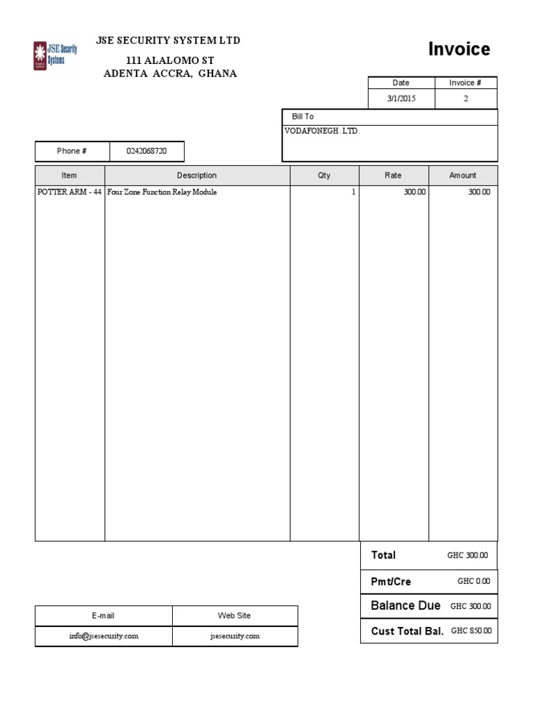 Invoice for VodafoneGH Ltd - March 2015 | PDF