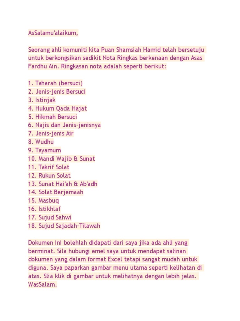 Ringkasan Jenis2 Ilmu Fardhu Ain