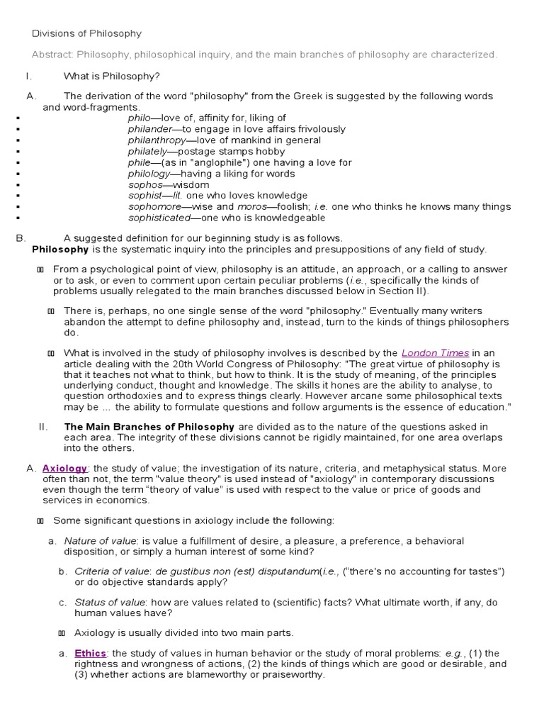 Divisions of Philosophy | PDF | Metaphysics | Existence