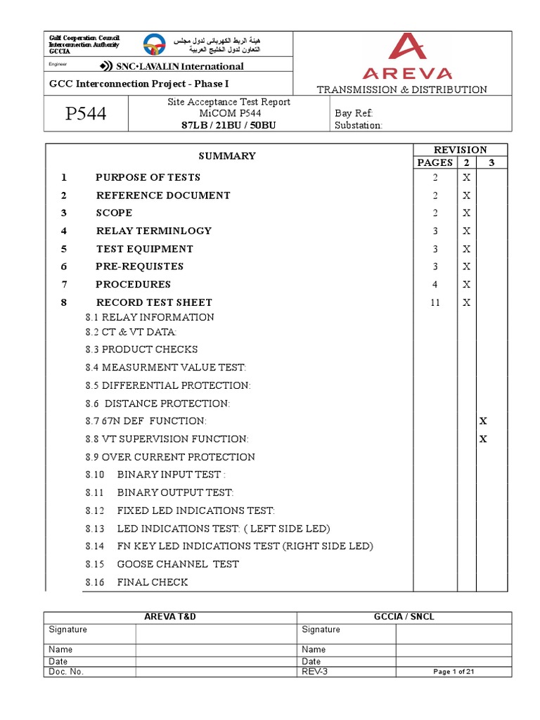 P544 (87LB 21BU 50BU) Test Report Rev 3 | PDF | Electrical Substation ...