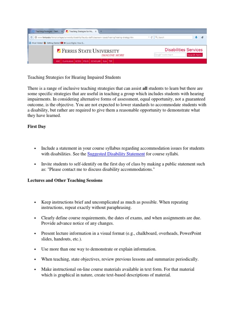 teaching strategies for hearing impaired students Hearing Loss