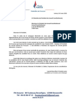 Courrier au President Du Conseil Constitutionnel par les candidats FN/RBM du canton “Lot Palanges”.