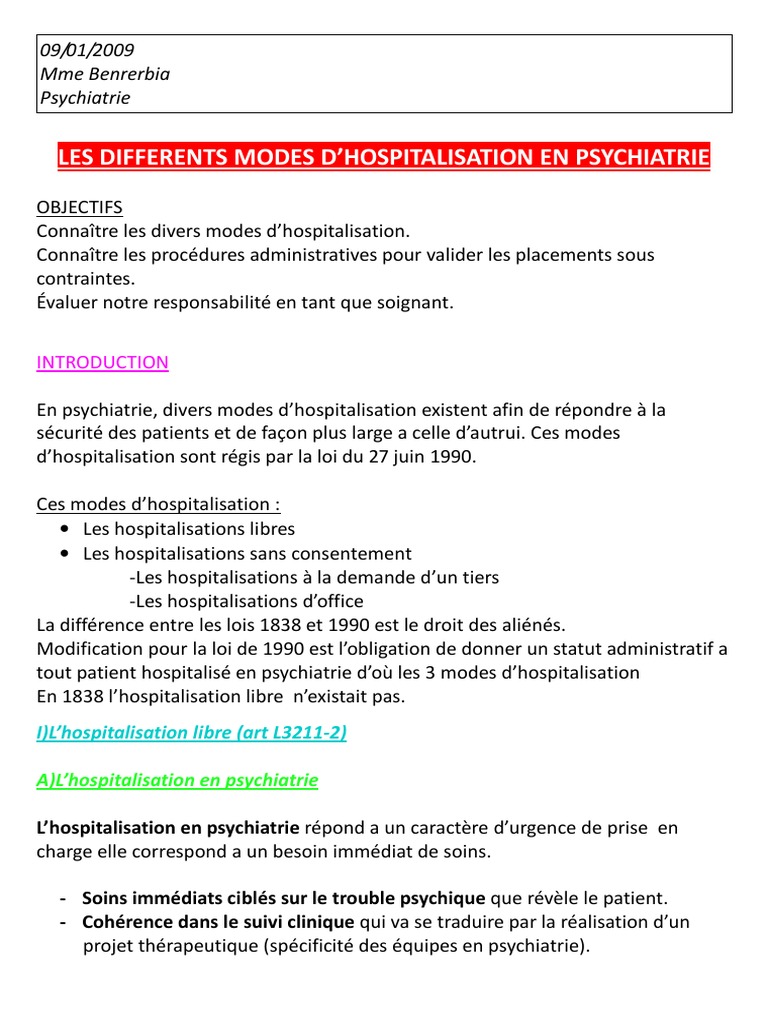 Les Differents Modes Dhospitalisation | PDF | Psychiatre | Psychiatrie