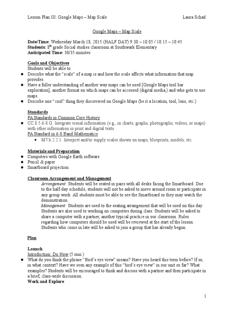 lesson 3 - google maps - map scale | Map | Lesson Plan