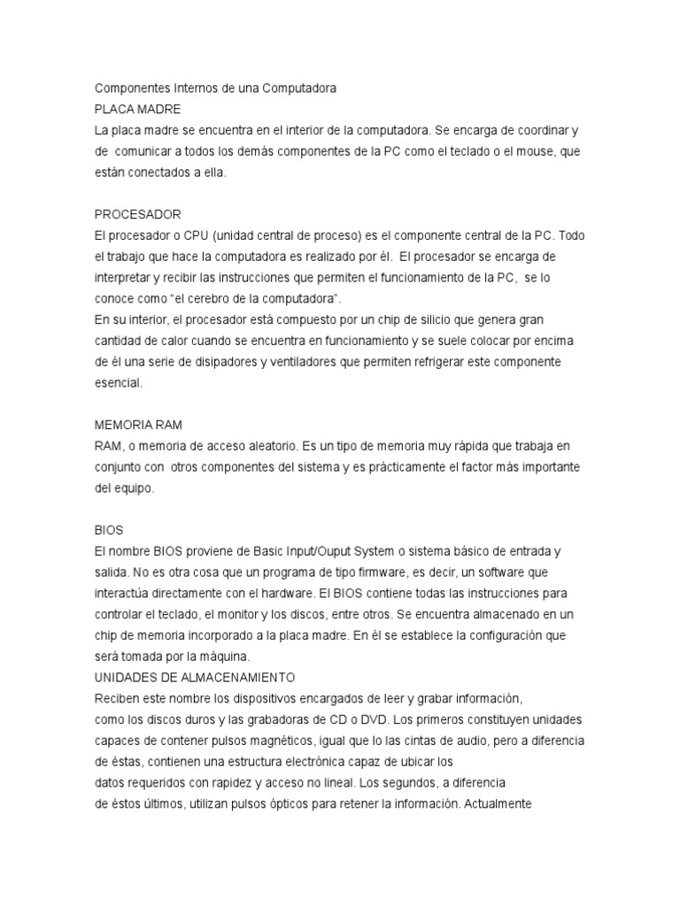 Componentes Internos de Una Computadora | PDF | Bios | Memoria del ...