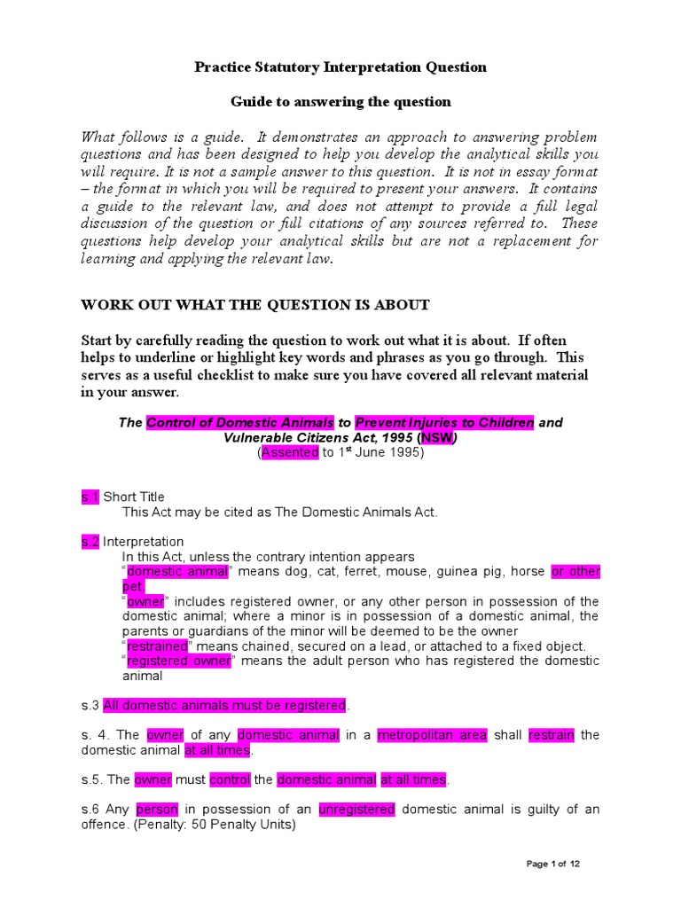 Practice Statutory Interpretation Question Statutory Interpretation Act Of Parliament