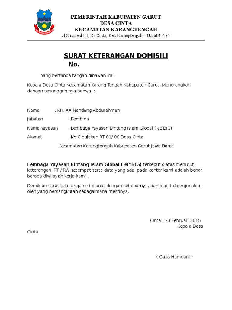 Contoh Surat Permohonan Surat Permohonan Domisili Yayasan