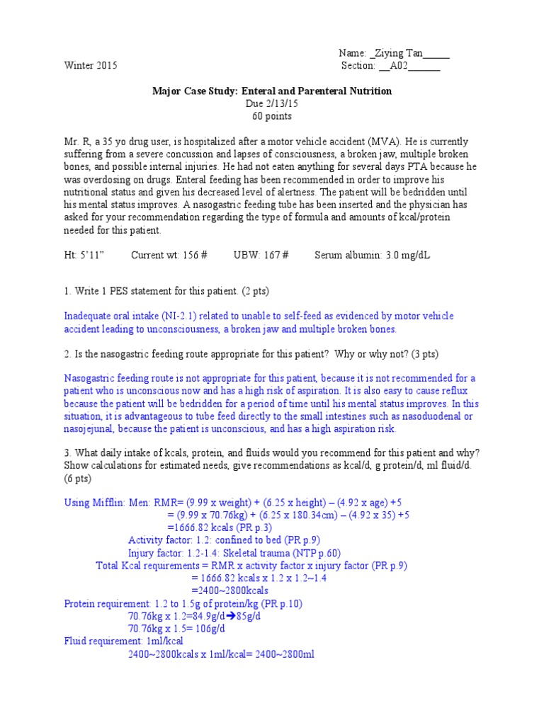 TPN Management Case Study for Trauma Patient | PDF | Glucose | Medical ...