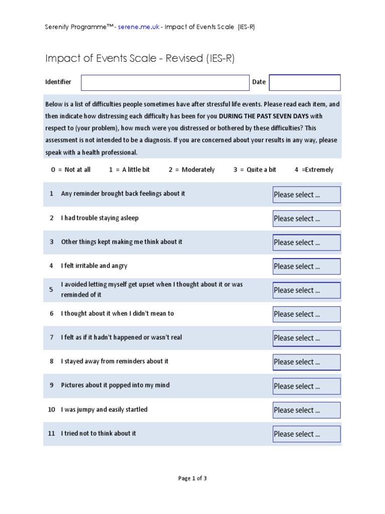 Ies r posttraumatic stress disorder diagnostic and statistical