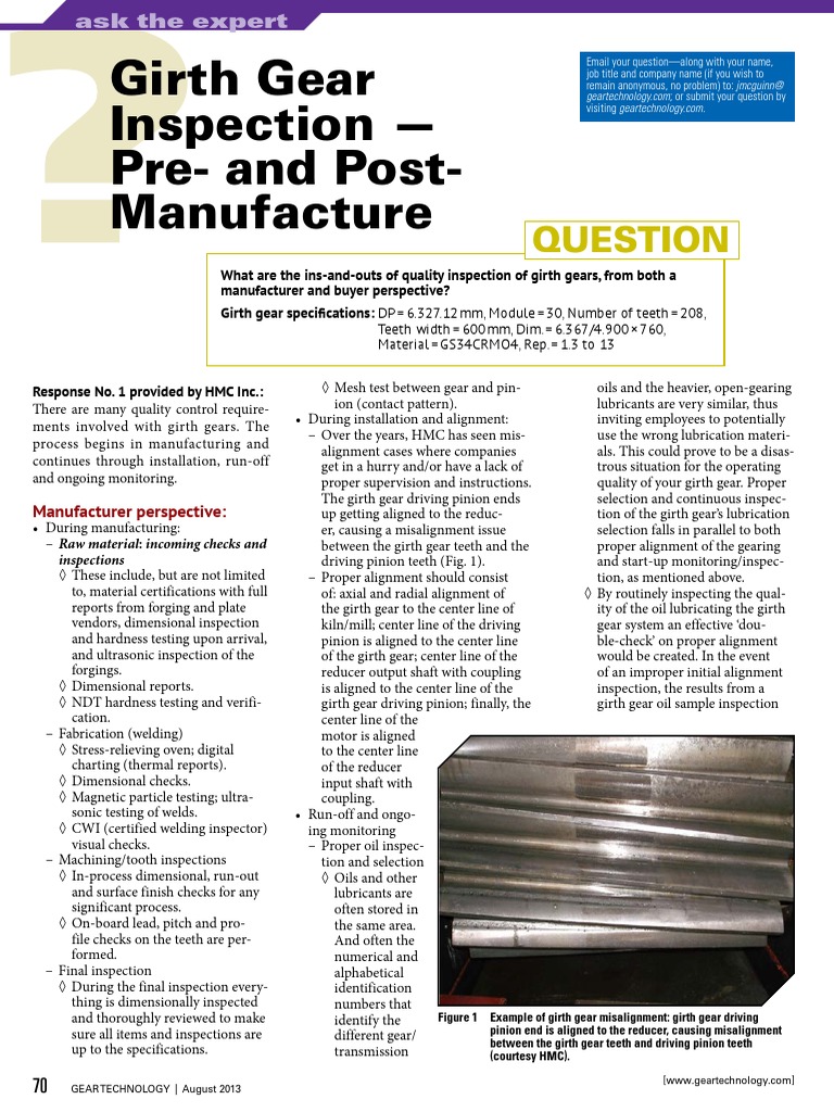 Girth Gear Quality Inspection Guide | PDF | Gear | Industries