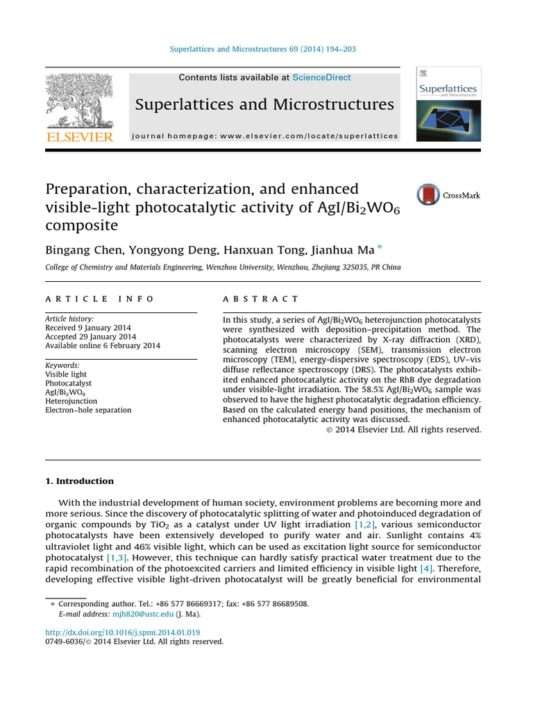Preparation, Characterization and Enhanced Visible Light Photocatalytic ...