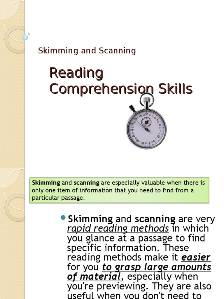 Reading Comprehension Overview of Skimming and Scanning.ppt Speed
