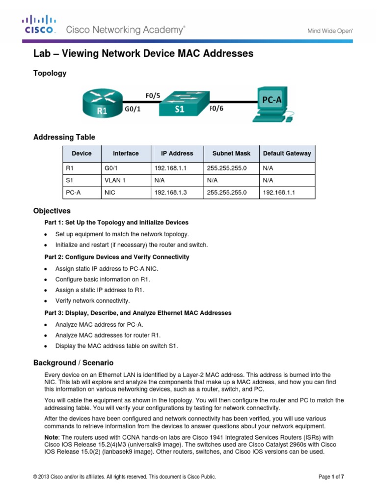 5.1.3.6 Lab Viewing Network Device MAC Addresses PDF Router