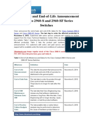 End Of Sale And End Of Life Announcement For Cisco 2960 S And 2960 Sf Series Switches Local Area Network Telecommunications Infrastructure