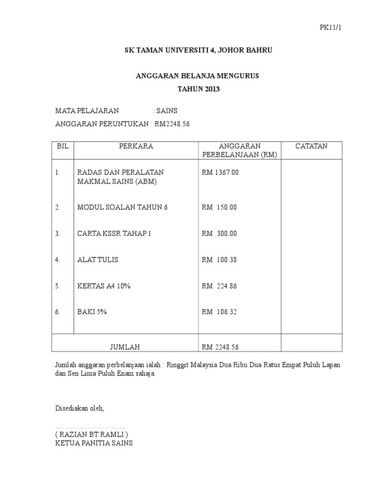 Anggaran Belanja Mengurus Pdf