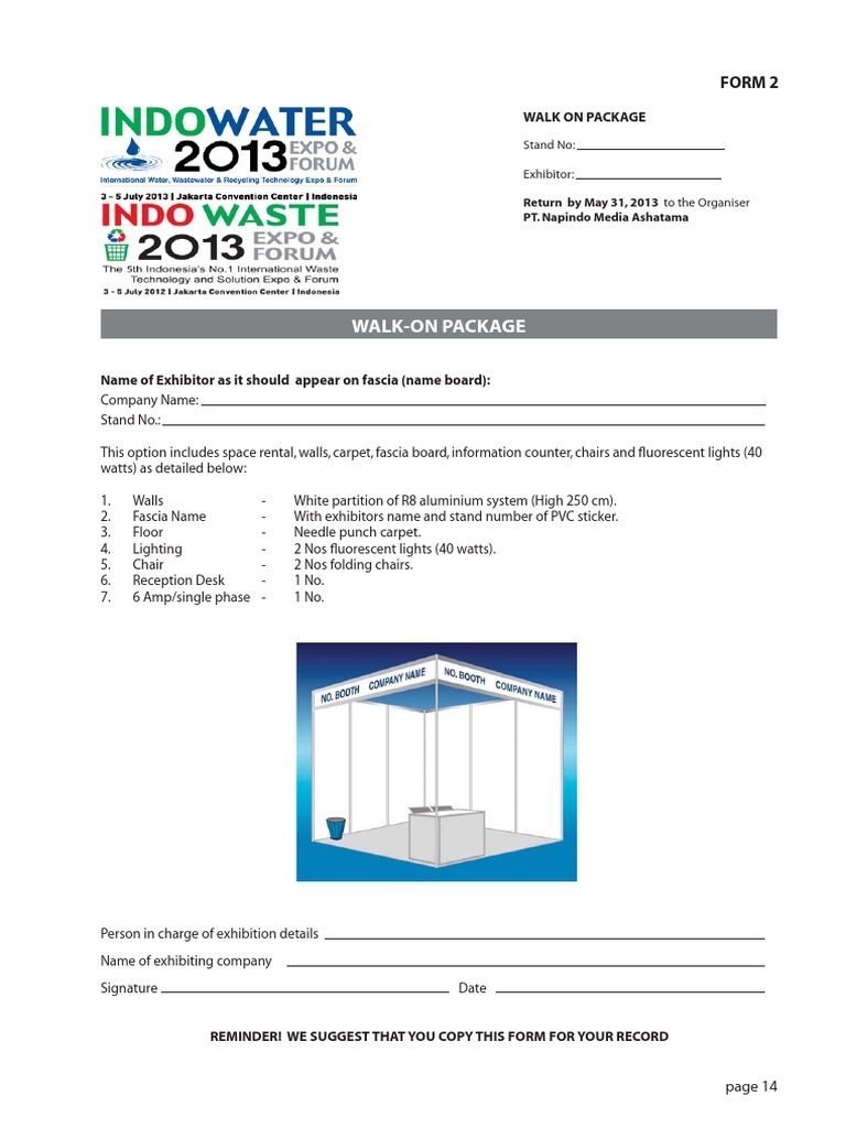 Walk-On Package Details for Exhibitors | PDF