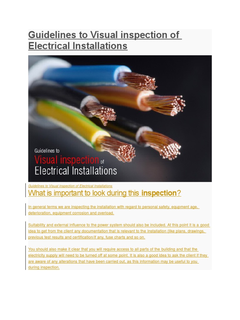 Visual Inspection of Electrical Installations | PDF | Ac Power Plugs ...