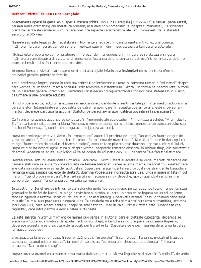 Referat Vizita De Ion Luca Caragiale