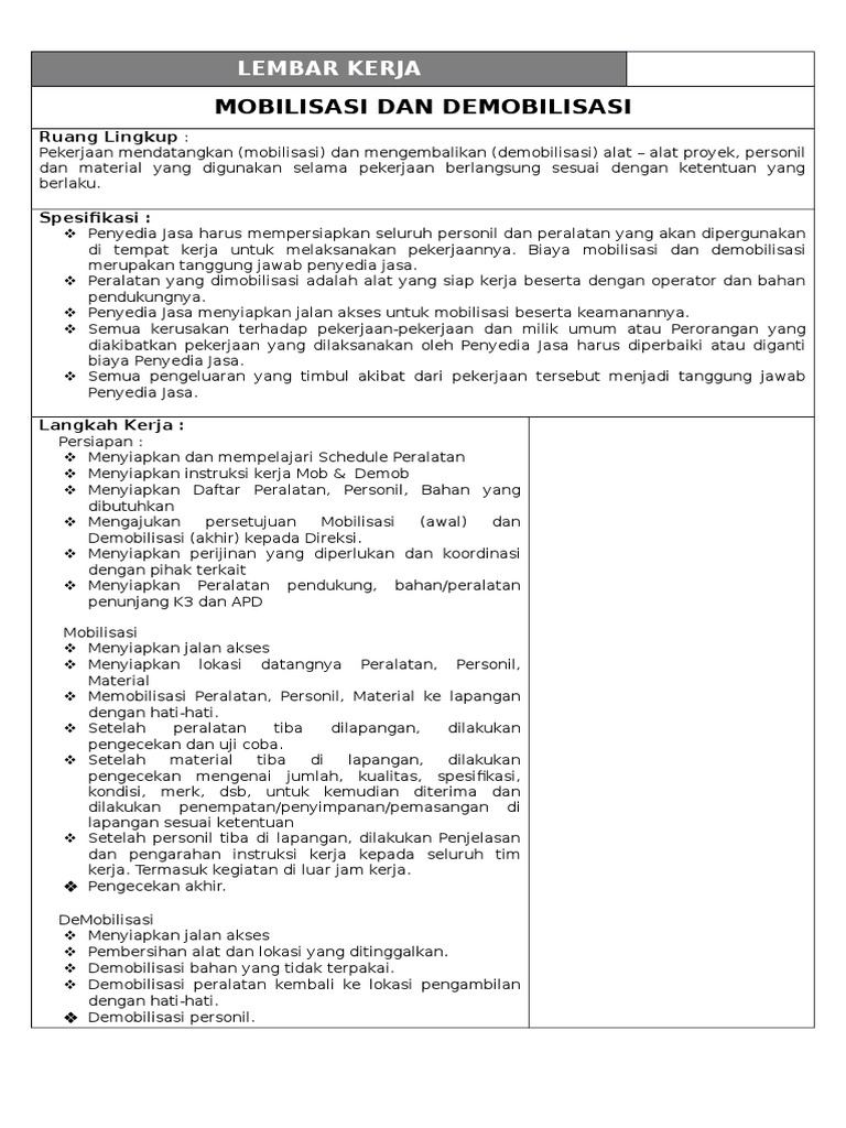 Proses Mobilisasi dan Demobilisasi | PDF | Teknologi & Rekayasa