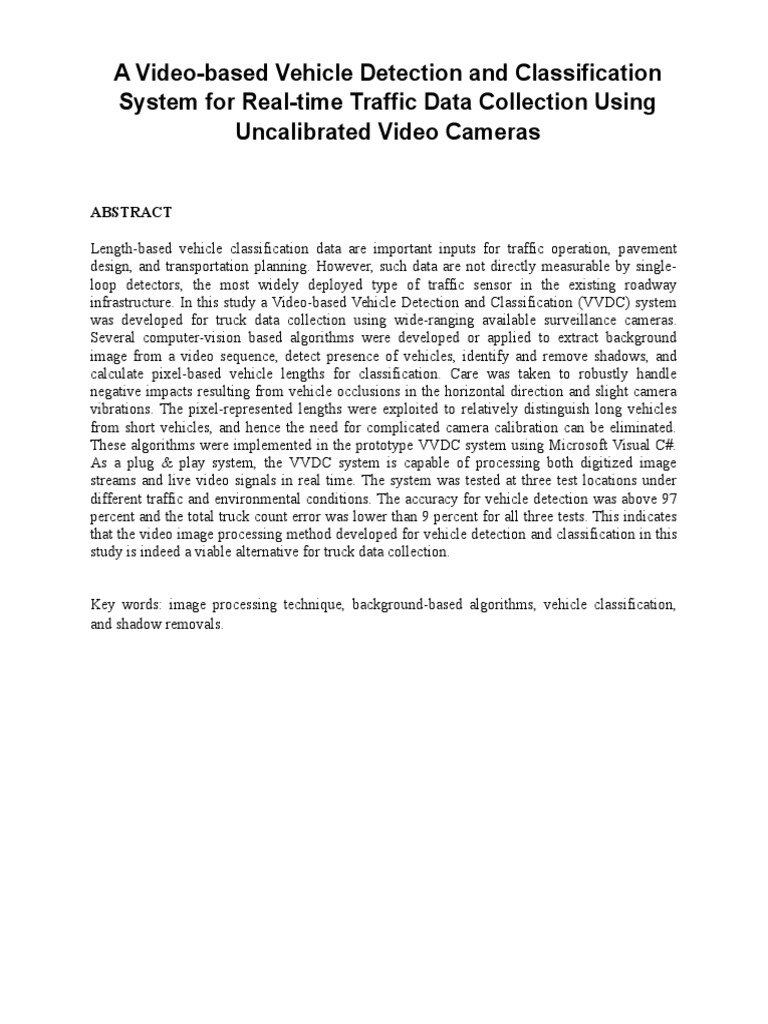 Real-time Vehicle Classification System | PDF | Video | Traffic