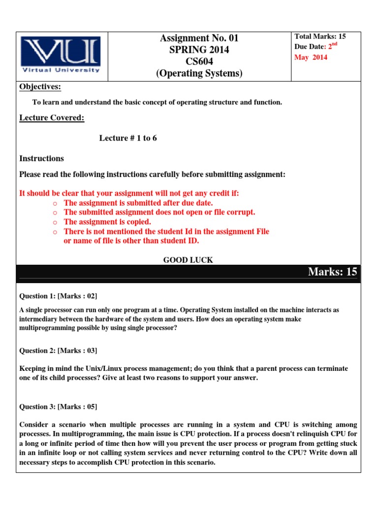 CS604 Operating Systems Assignment 2014 | PDF | Career & Growth | Business