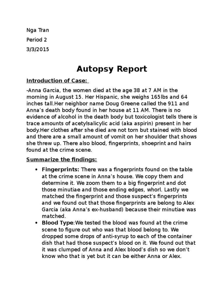 Autopsy Report: Anna Garcia Case | PDF | Crime Scene | Fingerprint
