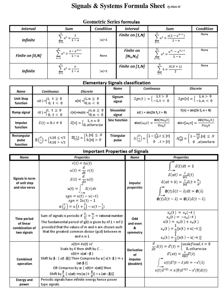 Signals and Systems Formula Overview | PDF | Teaching Methods ...