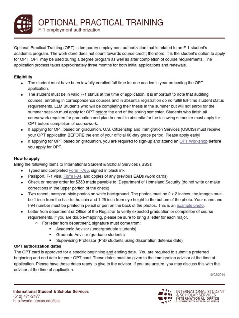 Optional Practical Training: F-1 Employment Authorization | PDF | Human ...