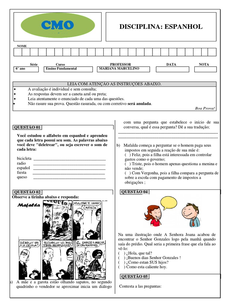 Atividades de Espanhol 6º Ano | PDF | Escolas | Idiomas