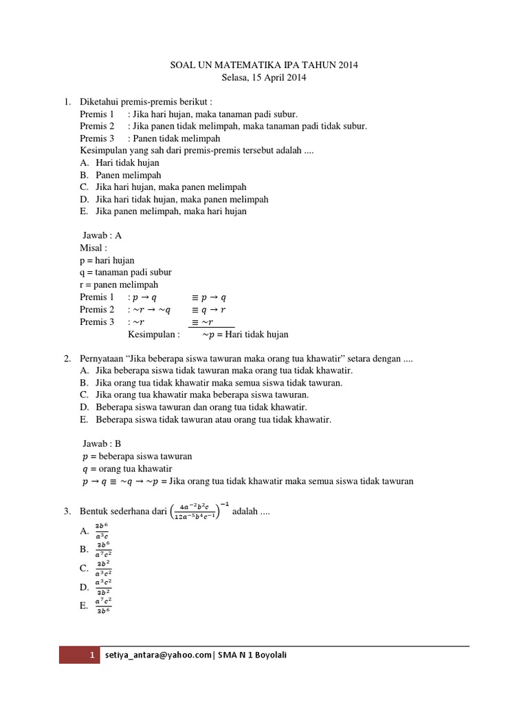 Pembahasan Un Matematika Sma Ipa 2014 Pdf