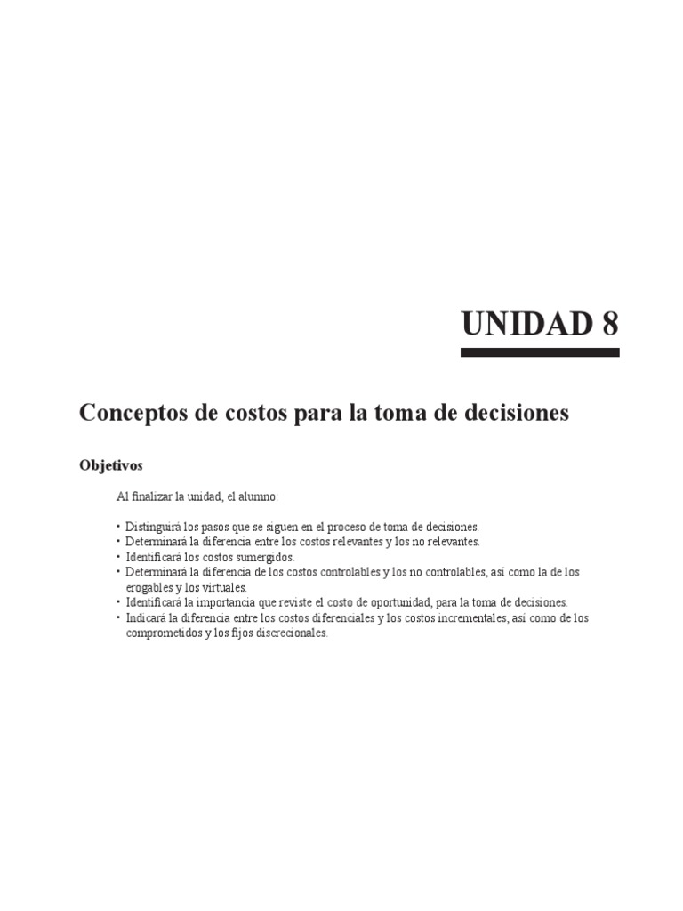 Costos Relevantes e Irrelevantes Costo Toma de