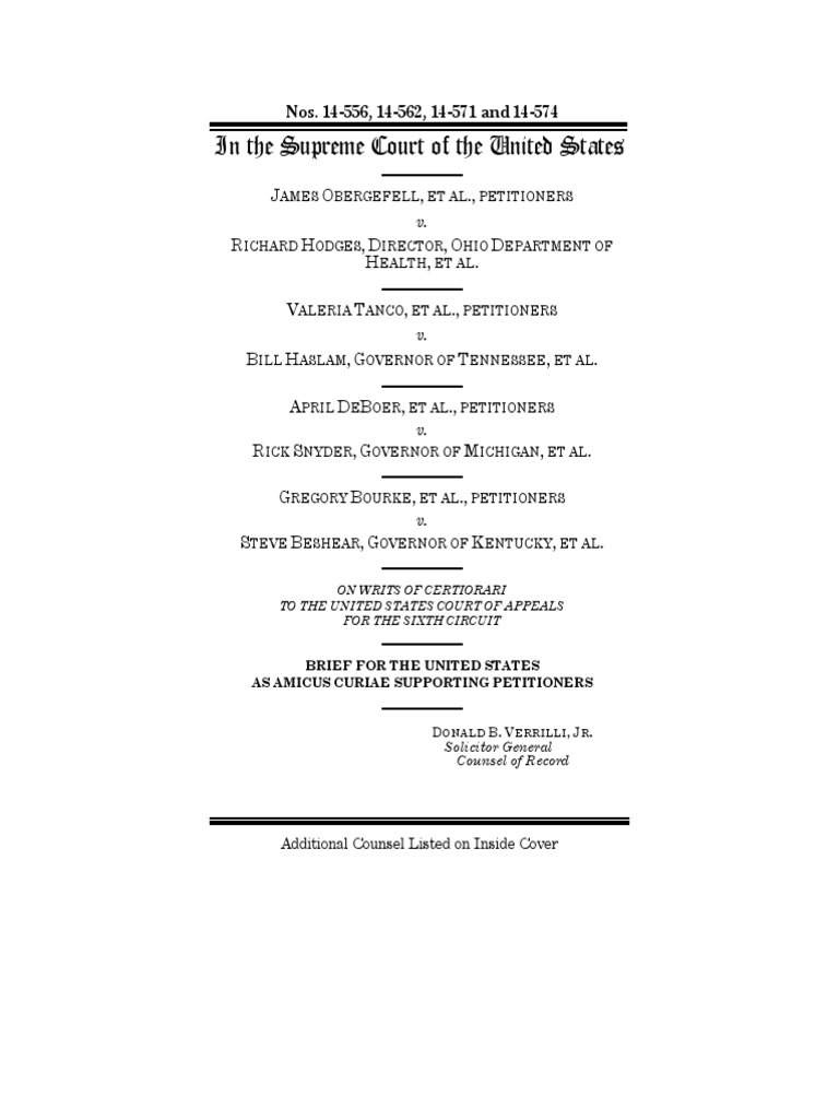 DOJ Amicus Brief On Gay Marriage PDF Obergefell V. Hodges Equal Protection Clause
