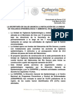 05-03-15 La Secretaría de Salud Anuncia La Instalación de La Unidad de Vigilancia Del Río Sonora