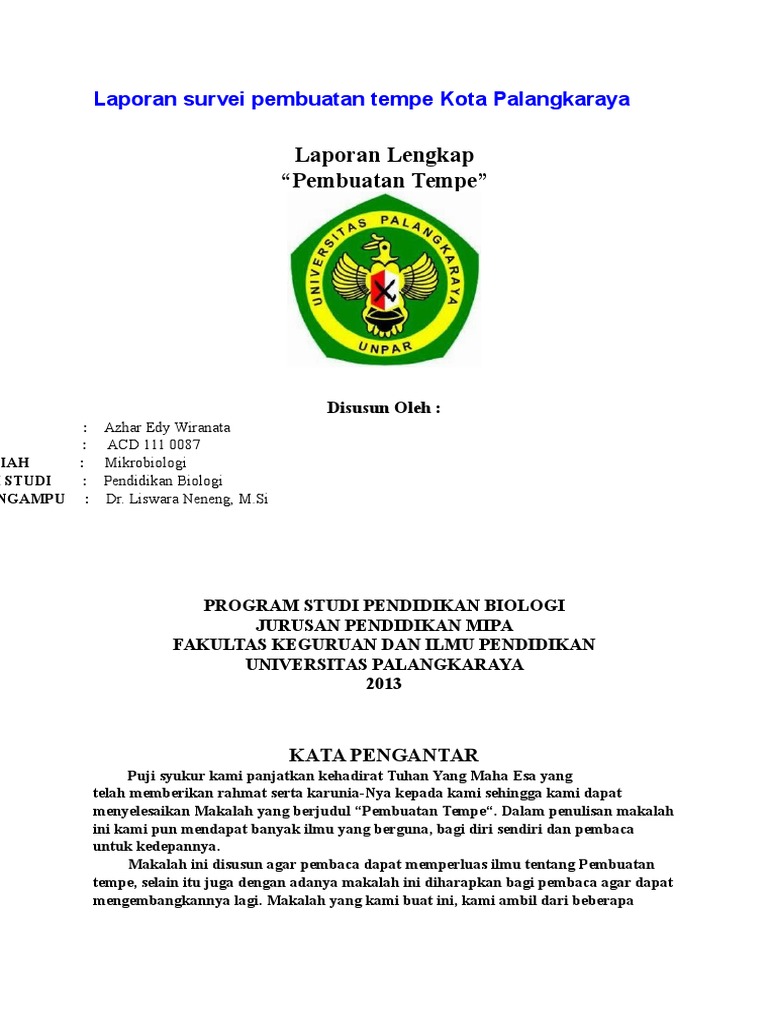 Laporan Survei Pembuatan Tempe Kota Palangkaraya