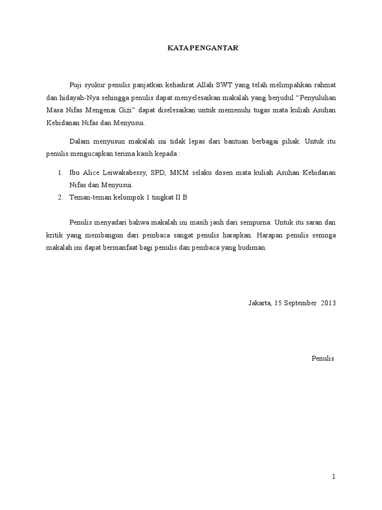 Kata Pengantar Daftar Isi Nifas