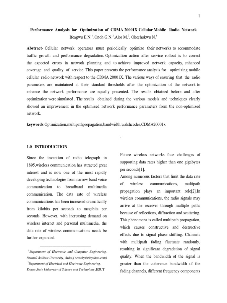 Performance Analysis For Optimization of CDMA 20001X Cellular Mobile ...