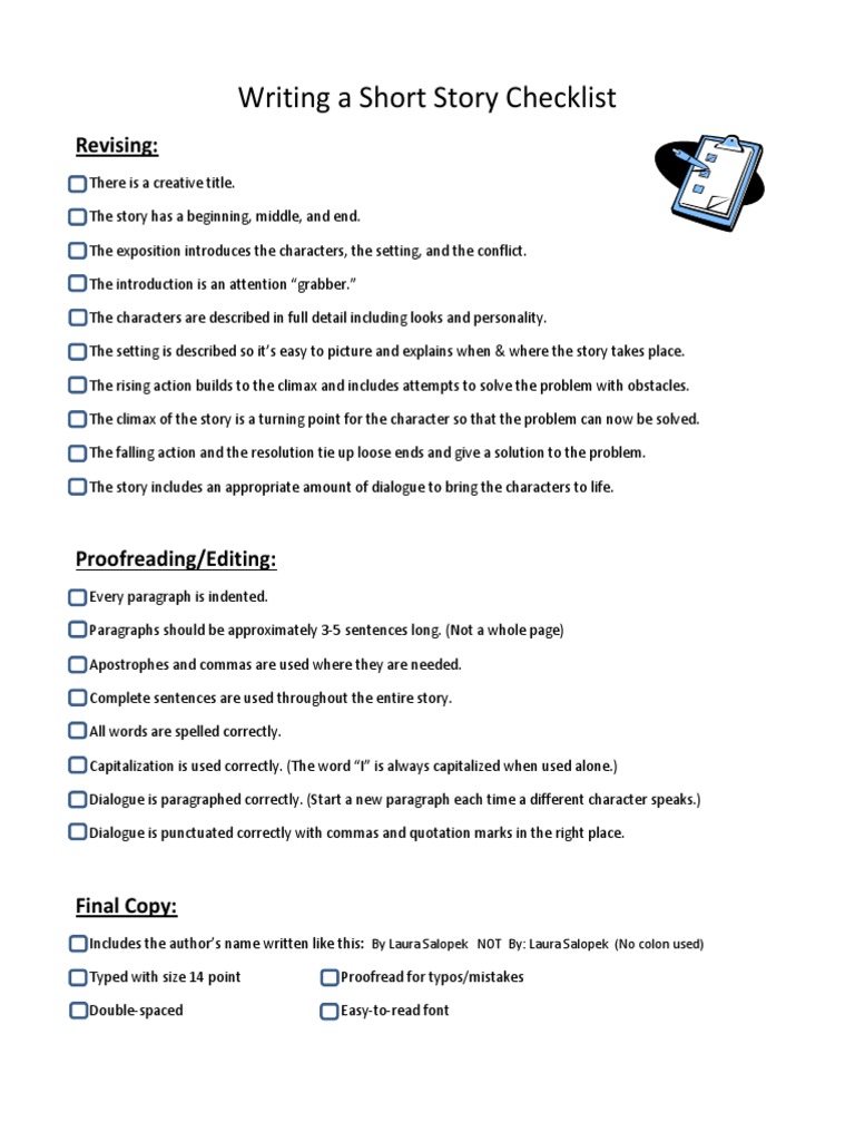 Short Story Checklist 3 PDF