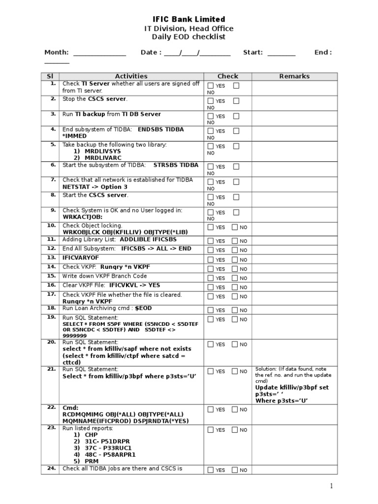 EOD Checklist PDF Data Management Computer Engineering