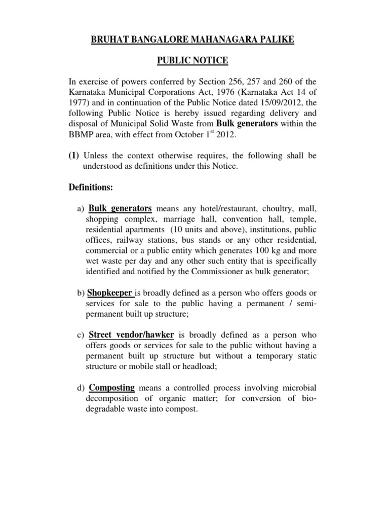 BBMP Bulk Waste Management Guidelines | PDF | Compost | Waste Management