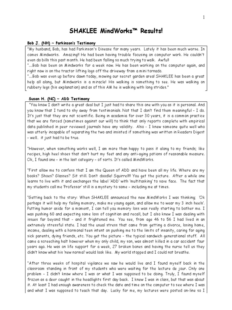 Mindworks Testimonials S Titles | PDF | Stroke | Memory