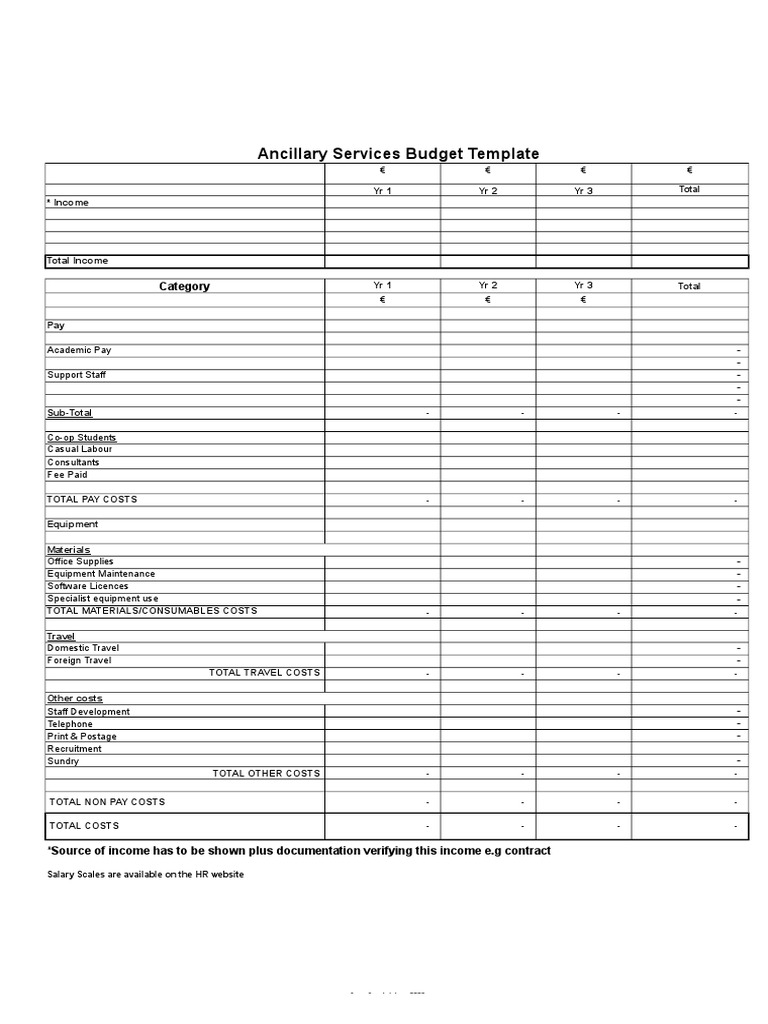 Ancillary Services Budget Template | PDF | Business
