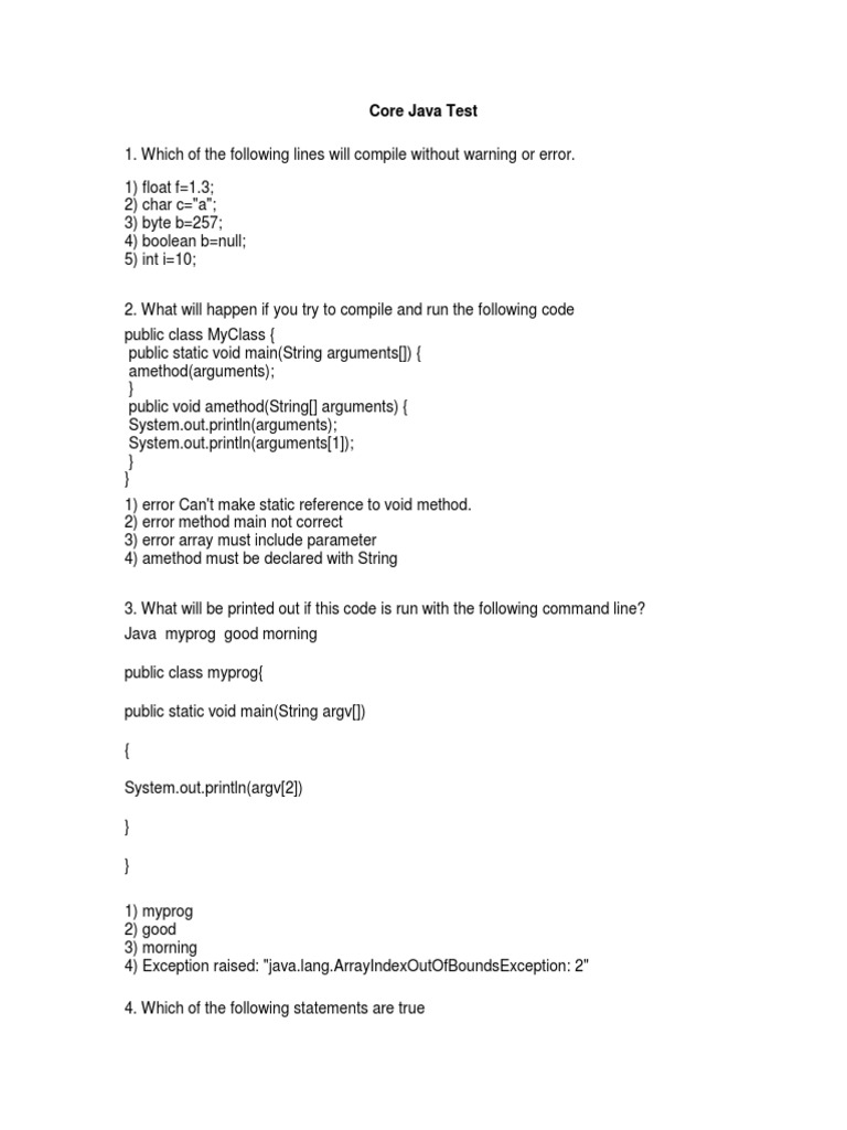 Core Java Test Questions | PDF | C (Programming Language) | Constructor ...