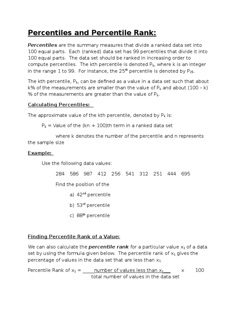 Percentiles and Percentile Rank:: Percentiles Are The Summary Measures ...