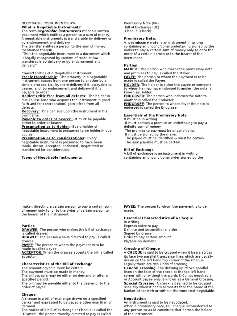 Nil Negotiable Instrument Cheque