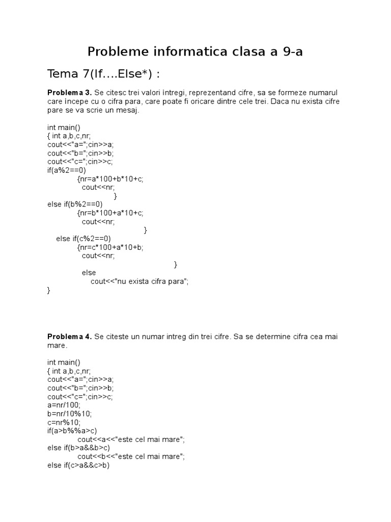 Probleme Informatica C++ Clasa A 9 a Rezolvate