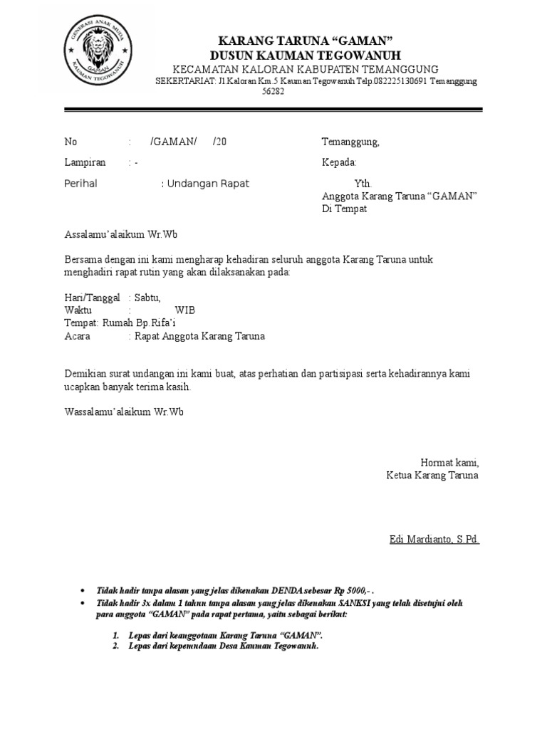 Contoh Surat Resmi Karang Taruna Pdf - SuratMenyurat.net