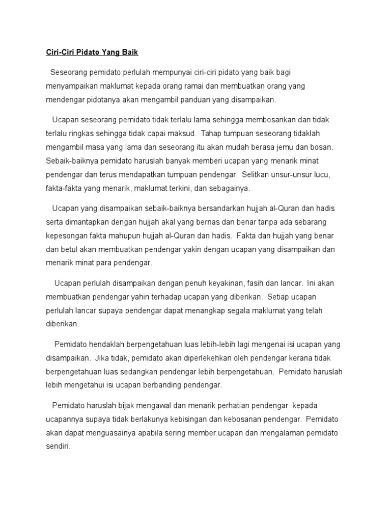 Ciri-Ciri Pidato Yang Baik | PDF