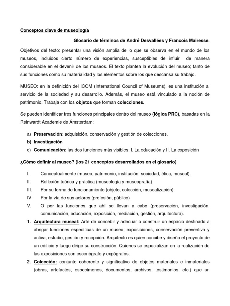 Conceptos clave de museologÃ-a RESUMEN  Museology  Museum