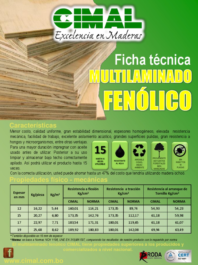 Multilaminado Fenólico CIMAL: Ficha Técnica | PDF | Tornillo | Materiales