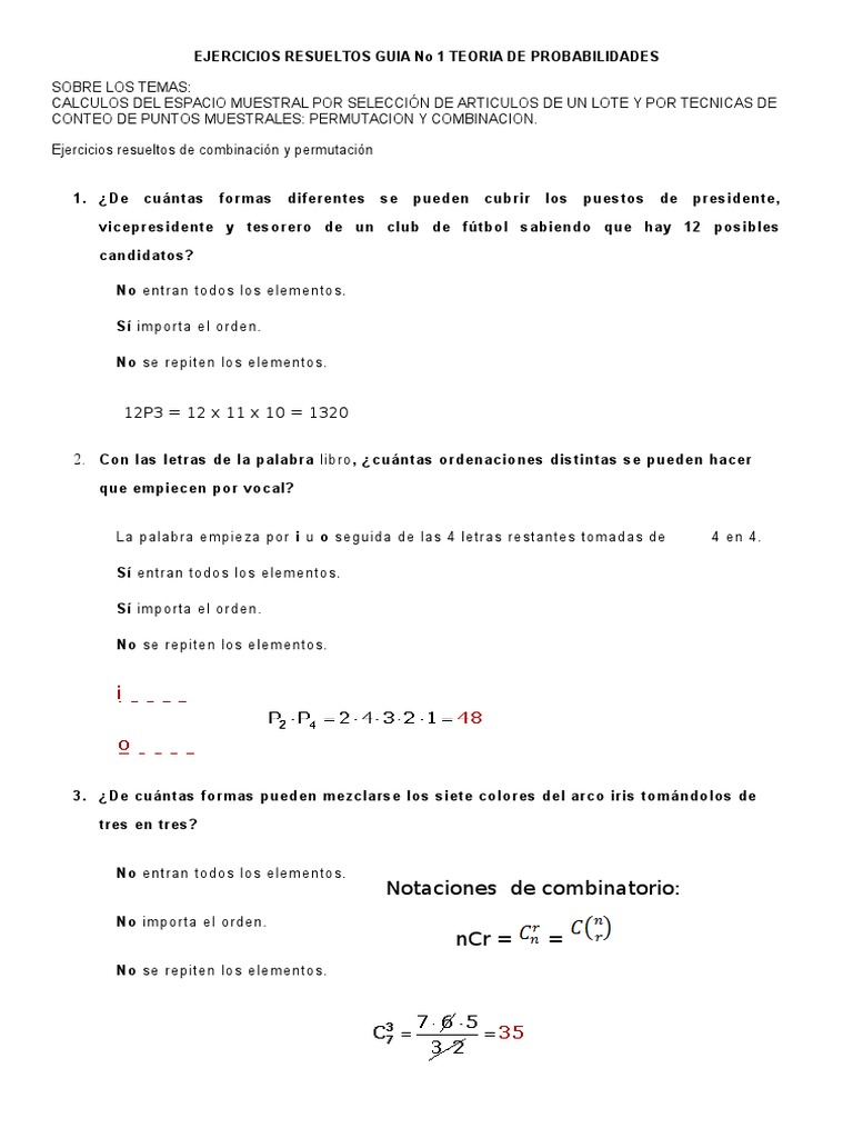 Ejercicios Resueltos de Combinatoria y Permutación | PDF | Permutación ...